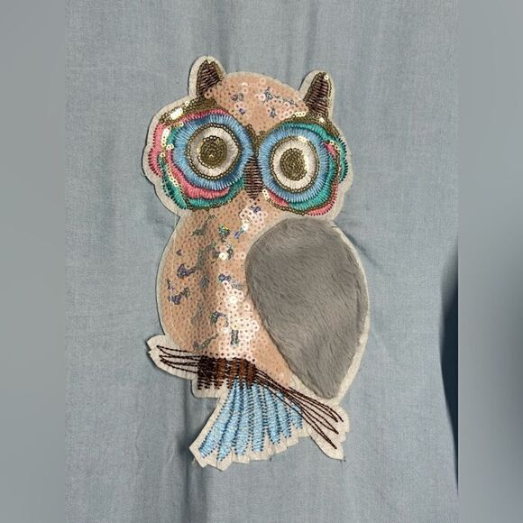 Vintage Owl Chambray Shirt Applique Embroidery Thin Denim Size M button-front - Picture 4 of 16